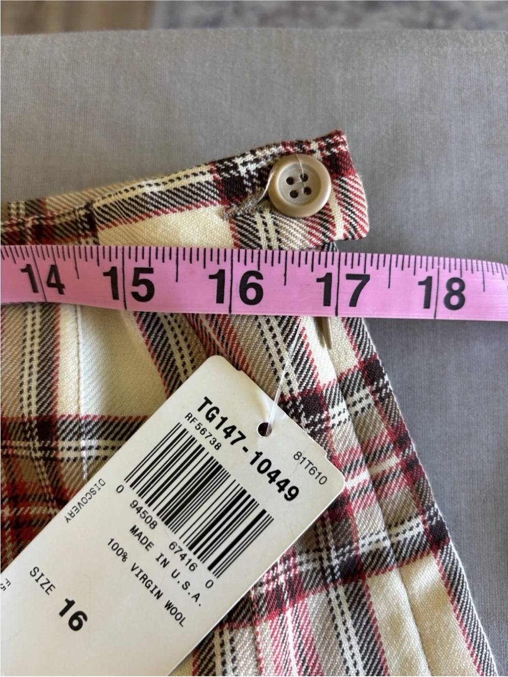Vintage Pendelton 100% Wool Pleated Midi Skirt Cream Red Tartan Plaid 16 - Picture 8 of 8